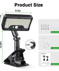 Heavy Duty Solar Motion Lights Clip On For Fence Deck And Gutter 92 Led Security Spotlight size 6.3 x 3.54 x 12.6 inches with mount included.