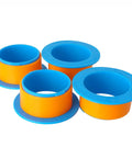 Two Pack Stretch Film Dispensers Hand Saver for 3 Inch Core Blue, Plastic Wrapping Tool for Faster, Tighter Wraps, Smooth Grip Handle, Protect Your Hands, Durable and Easy to Use, shown with 4 dispensers