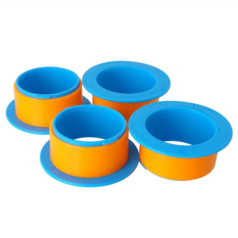 Two Pack Stretch Film Dispensers Hand Saver for 3 Inch Core Blue, Plastic Wrapping Tool for Faster, Tighter Wraps, Smooth Grip Handle, Protect Your Hands, Durable and Easy to Use, shown with 4 dispensers