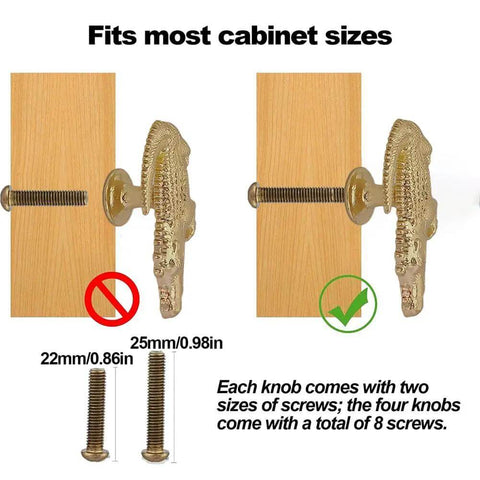 Crocodile Shaped Cabinet Knobs Set Of 4 In Zinc Alloy Decorative Drawer Pulls with correct and incorrect installation