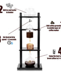 Handcrafted Glass And Wood Cold Brew Coffee Maker With Advanced Slow Drip Technology For Smooth Iced Coffee Sips Large 32 Ounce Capacity showing brewing steps.