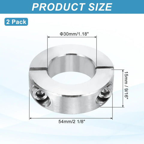 Double Split 30mm Bore Shaft Collars 304 Stainless Steel Clamping 2 Pack Heavy Duty For Industrial Automation And Conveyor Belt Systems Stop Ball Guide Shafts Securely, 30mm bore, 54mm OD, 15mm thick