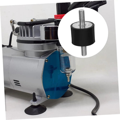 Heavy Duty Rubber Vibration Reduction Mounts For Equipment, Shock Absorber Isolators For Fitness Gear, HVAC Units, Bicycles And Air Compressors, Built Tough To Damp Vibration And Prevent Deformation, black rubber mount with threaded bolt on air compressor
