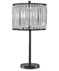 27 Inch Modern Glam Crystal Table Lamp In Black - Metal Build With Crystal Beaded Drum Shade - Sleek Contemporary Accent Lighting For Living Room Or Bedroom Adds Bling And Chic Style front view