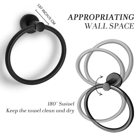 Stainless Steel Towel Ring For Bathroom Wall Mounted Holder Black Matte Finish No Fuss Rust Resistant SUS304 Round Design