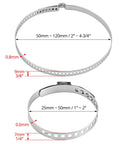 Stainless Steel CV Boot Clamp Kit For ATV And UTV Drives, front view with size details of adjustable axel joint crimp clamps.