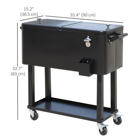 80 Quart Rolling Ice Chest Cooler On Wheels For Party Ready Backyard Grills Poolside Gatherings Stand Up Drink Cart