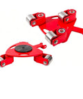 Industrial Heavy Duty Furniture Movers With Reinforced Steel Base And Dual Switchable Casters For Smooth 360 Degree Swivel Rolling, red with durable rollers.