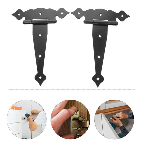 T Shaped Iron Door Hinges 8 Inch Black Painted Built To Last Heavy Duty Gate Hinges Replacement For Home Doors Two Pieces