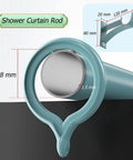Shower Curtain Rod featuring a 28mm diameter, blue design with detailed bracket measurements for installation.
