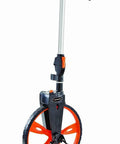 Shop Floor Pro Measuring Wheel Double Pack With Beefy Pistol Grip And Instant Zero Reset Dial For Precise Centerline Layouts And Effortless Distance Tracking Compact Fold Durable Twin Set showing a close-up of the measuring wheel's grip and frame.