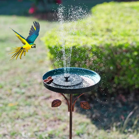 38 Inch Vintage Bird Bath With Five Prong Stake For Outdoor Gardens - Metal Yard Bird Bath Decor with water spray and butterfly edge