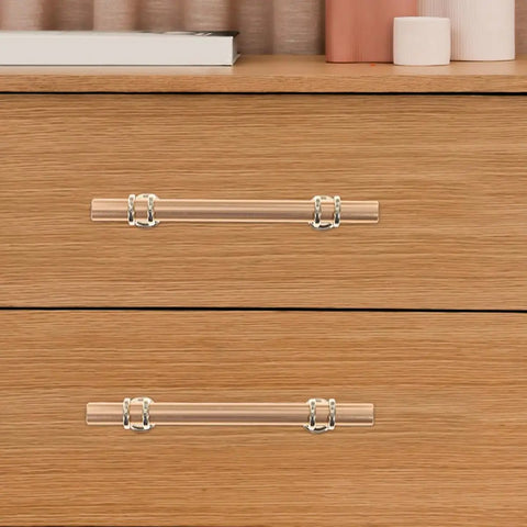 Gold Aluminum Cabinet Door Handles Set Of 2 For Wardrobes And Kitchen Cupboards Decorative Drawer Pulls on wooden dresser.