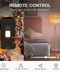 Outdoor Smart Dimmer Plug With Alexa And Google Home Control Easy App Remote Dim Lights Up To 400W Incandescent Or 150W LED CFL IP44 Weatherproof used to control lamp via smartphone app.