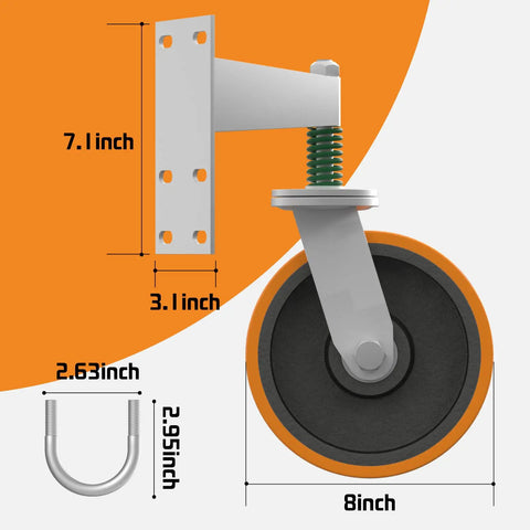 Beefy 8 Inch Gate Wheel Caster For Metal Tube Gates 1700 Lb Capacity 360 Degree Spin Spring Loaded Gate Caster With Screws