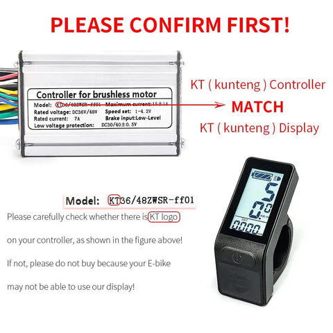 KT controller and Compact KT LCD4 Display for electric bikes with plug compatibility guidance