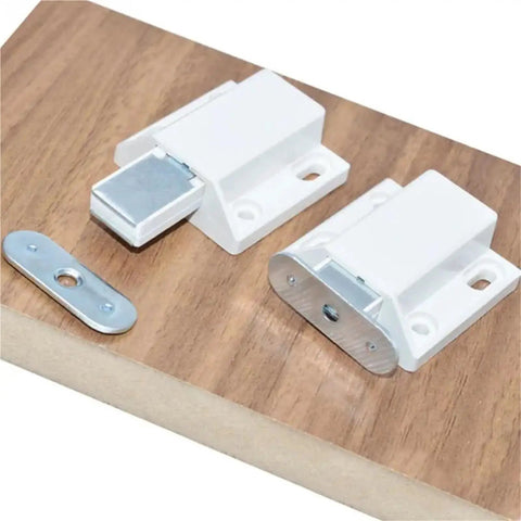 Magnetic Touch Cabinet Latch Hands Free Opening No Fuss No Handle Design Easy Install Push To Open Release Lock in white