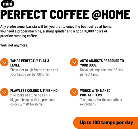 Electric Automatic Espresso Tamper For Home Baristas Featuring Self Leveling Precision With A Tight 53mm Fit Providing Hella Consistent Pucks And Knockout Quality Shots Daily, perfect coffee at home.