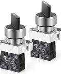 Two Pack Latching Rotary Selector Switch 2 Positions Maintained 1NO SPST 600V 10A for Industrial Control Panels, metal plastic build