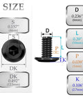 M6 X 10mm Hex Socket Cap Bolts Flat Head Set Of 10 Black Oxide Steel Fasteners Includes Allen Wrench showing size details and dimensions.