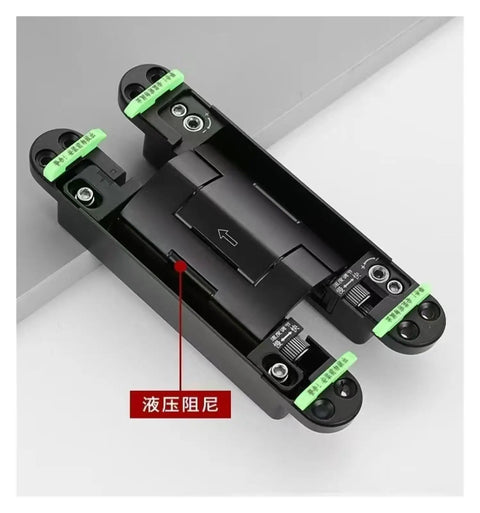 Top Shelf Adjustable Hydraulic Hidden Door Hinge With Dead Silent Automatic Closer showing detailed metal body construction.