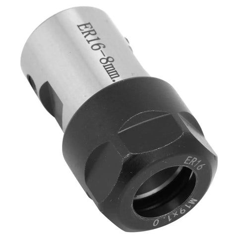 C20-ER16-35L Collet Block Chuck Holder Premium Upgrade For High Speed Milling And Drill Machines Spindle Motor Shaft Clamping Tools Set Including 8mm Collet close-up of ER16 collet holder with black and silver finish.