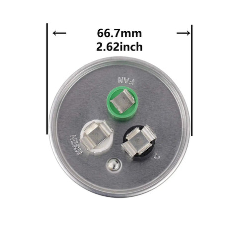 Top view of 80 Plus 5uF Dual Run Circular Start Capacitor For AC Motors Fans Condensers And Heat Pumps 370 To 450 Volt AC CBB65