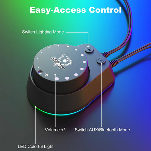 Bluetooth Computer Speakers With USB Power And 3.5mm AUX, Easy Control Pod with LED lights, volume and mode switches, black.