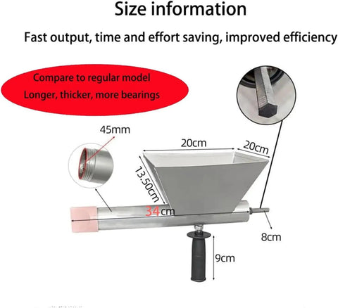 Size specifications of Large Size Auger Mortar Grout Gun With 9 Nozzles Pro Grade Caulking Tool For Fast Grouting And Mortar Thick Pipe Design