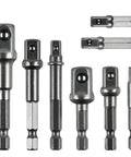 Pro Grade 8 Piece Impact Socket Adapter Set With Hex Shank Drill Bit Adapters For 1 Quarter Inch, 3 Eighth Inch And 1 Half Inch