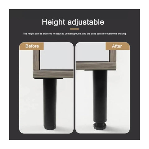 Before and after of height adjustable heavy duty metal furniture legs replacement for cabinets and shelves anti wiggle silent support