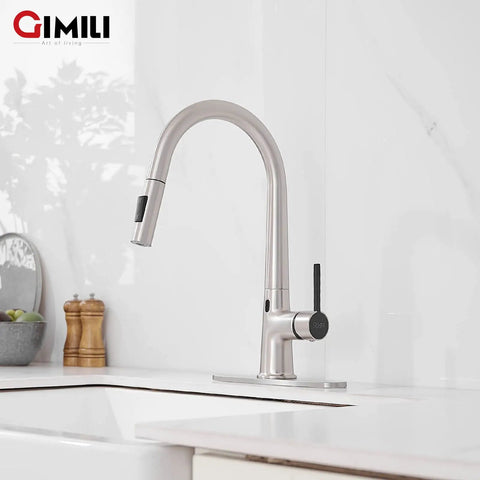 Touchless Kitchen Faucet With Pull Down Sprayer, High Arc Single Handle Motion Sensor Hands Free Sink Faucet In Brushed Nickel Finish