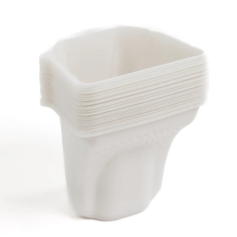 Hella Durable Paint Roller Pail Liners Bulk 100 Pack White Custom Fit Insert Bags stacked for convenient storage.