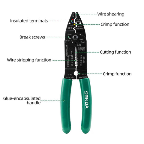 All In One 8 Inch Wire Stripper And Crimp Tool For 8 To 22 AWG Solid And Stranded Wire Insulated And Non Insulated Terminals