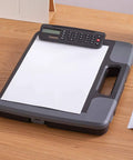 Everyday Carry Clipboard Organizer With Built In Calculator Water Resistant Document Case And Portable Writing Pad Holder For School And Office The 300 Sheet Capacity Organizer For Meetings, black and gray clipboard organizer on desk