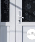 Heavy Duty Stainless Steel Gate Hook And Eye Latch Lock For Door Window Garage Shed Cabinet Hardware mounted on a white door.