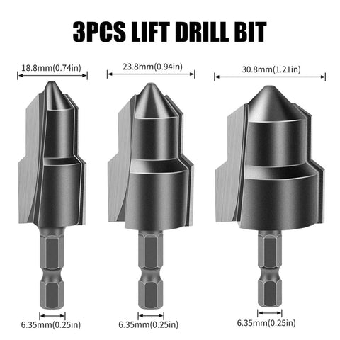 Heavy Duty Tungsten Carbide Step Drill Set For Ppr And Tpr Pipe Rupture Repair With Chamfer Bracket Plus Pagoda Bit 3 Piece Kit Fits Hand Drills Like A Champ, 3 sizes 18.8-30.8mm