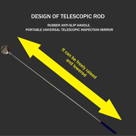 Pro Grade Telescoping Inspection Mirror Tool Set With 360 Degree Swivel For Tight Spots And Dead Angles, extended view.