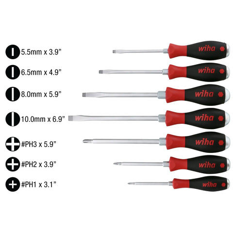 Extra Heavy Duty Slotted And Phillips Screwdriver Set 7 Piece With SoftFinish Cushioned Grips And Direct Molded Handles