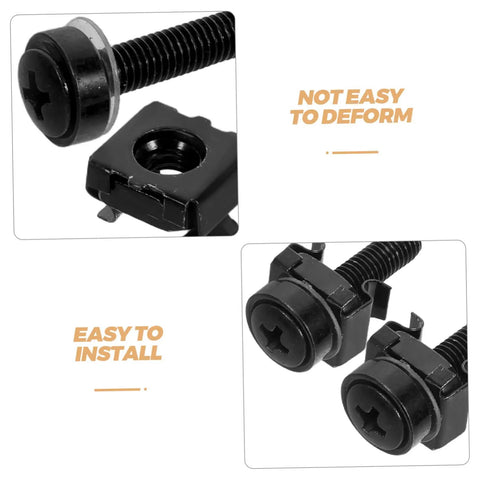 50 Piece M5X25 Metal Server Rack Screw And Cage Nut Kit Delivers RockSolid Grip With Zero Hassle Install For Network Racks And Cabinet Panels allowing secure installation of black screws and cage nuts.