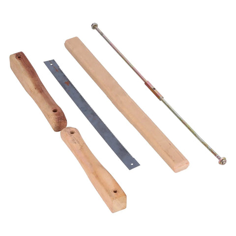 Medium Frame Saw Blade Replacement For Woodworking And Carpentry Smooth Draw Cut Design features wooden handles and a metal saw blade.