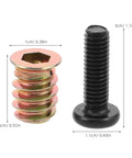 Wood Furniture Screws And Threaded Inserts Kit For Solid Hidden Installations features metal nut insert and long screw with dimensions