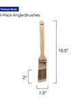 Three Pack 1.5 Inch Angle Paint Brushes Set With Thick Synthetic Filament For Interior And Exterior Projects, brush shown with dimensions