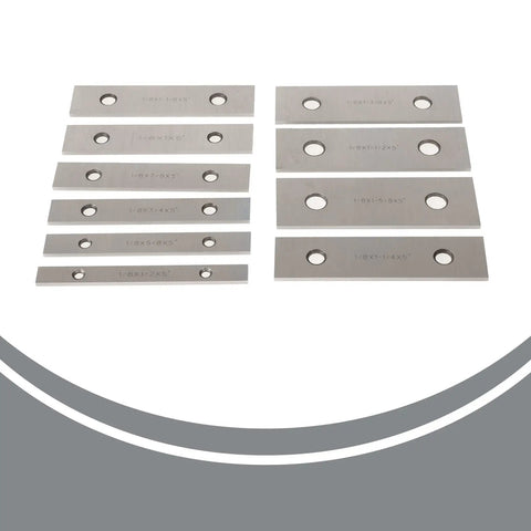 Ten Pack One Eighth Inch Thick Five Inch Hardened Machinist Parallel Set For Precision Clamping In Drill Press Milling And Grinding Projects With Two Holes And Tight 0.0002 Inch Tolerance