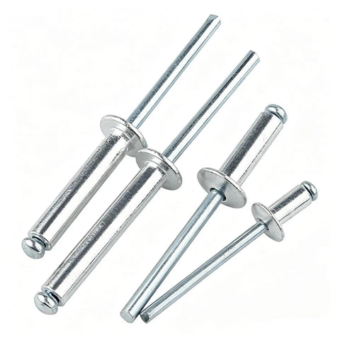 Heavy Duty Stainless Steel Blind Rivets 100 Piece Set 11/64 X 13/64 Inch Dome Head Fasteners in various sizes for metalwork.