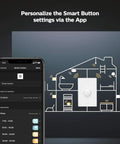Wireless Smart Light Switch Button Battery Powered And Portable White Remote and smartphone interface display for setup