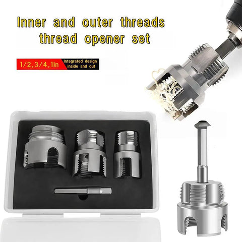 Two In One Pipe Threading Kit For PVC Water Pipes With Internal And External Threading, Fits One Half Inch, Three Quarter Inch, And One Inch Sizes, Drill Ready, DIY Friendly, Electric Drill Compatible, Quick Tap Threader For Plumbing.