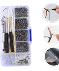 On The Go Eyeglass Repair Kit With Screws Nose Pads And Handy Multitools For Eyewear Watches And Jewelry Repair Keeps Your Specs Fixed Anywhere You Are; includes assorted screws, multitools, and nose pads in a compact case.