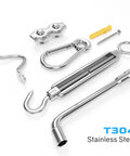String Light Hanging Kit With 200 Ft Vinyl Coated 304 Stainless Steel Cable Guide Wire With Turnbuckles And Hooks components