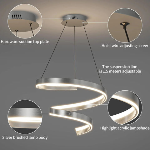 Customizable Modern Pendant Light With Remote Dimming 3000K To 6500K Ambient Lighting, silver body, acrylic lampshade, 19.6 inch